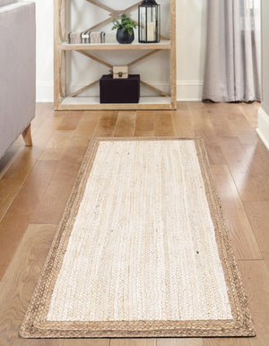 White 3' x 6' 1 Braided Jute Runner Rug