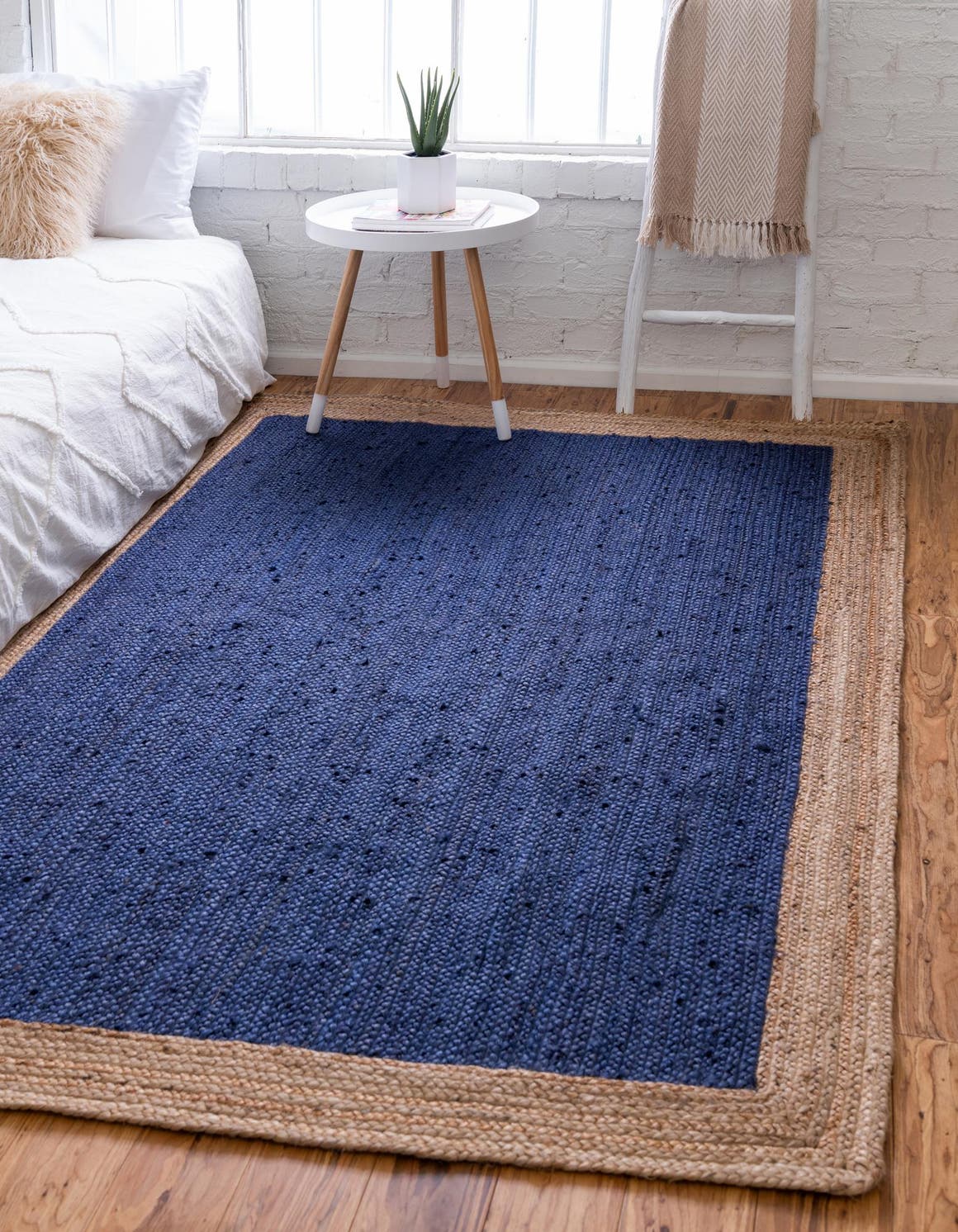 Navy Blue 8' x 10' Braided Jute Rectangle Area Rug 100% Jute Hand Braided Natural Eco-Friendly Boho Style Carpet for Living Rooms Dining Office Space Dorms for Sale at Rug Engine