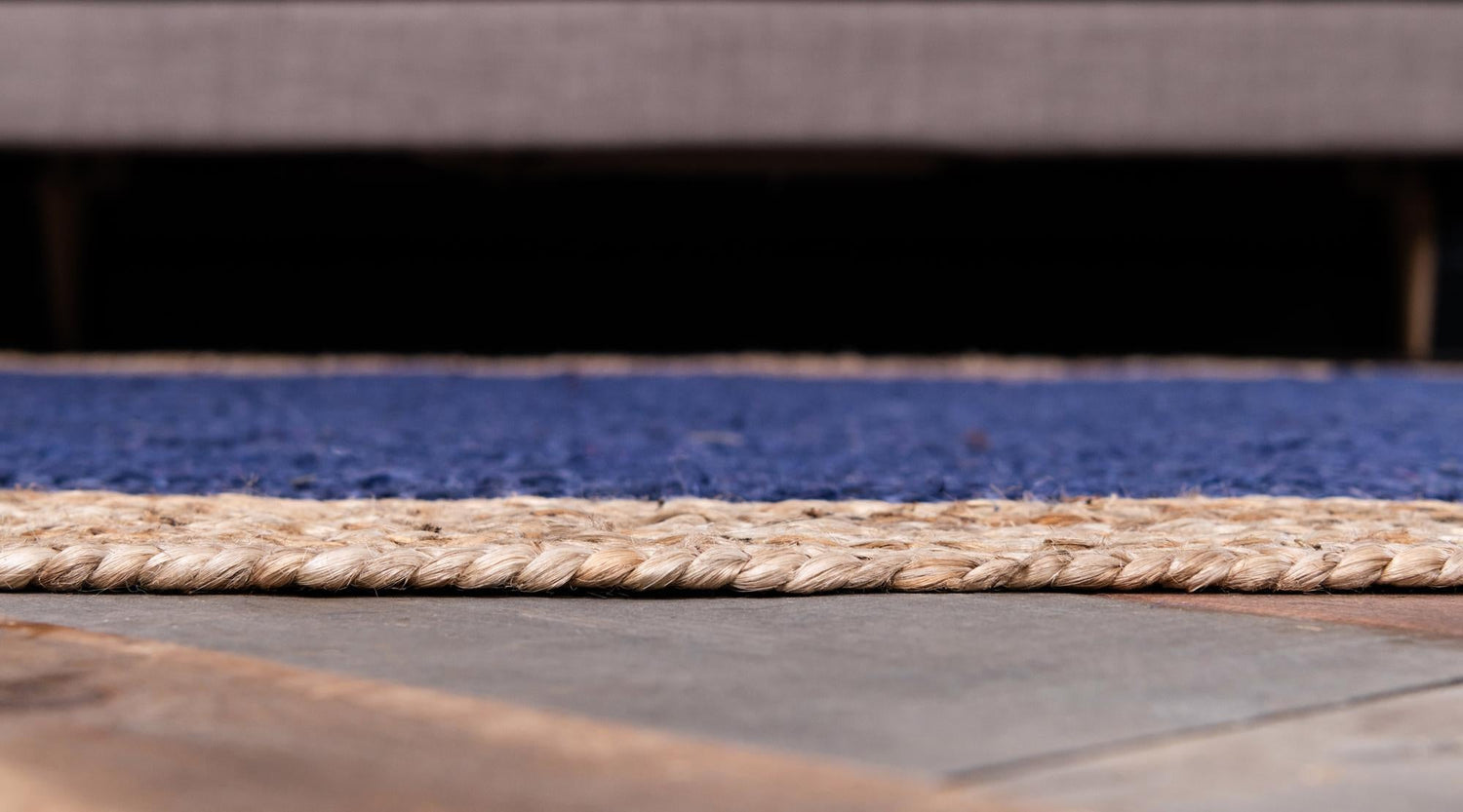 Navy Blue 4' 1 x 6' 1 Braided Jute Rectangle Area Rug 100% Jute Hand Braided Natural Eco-Friendly Boho Style Carpet for Living Rooms Dining Office Space Dorms for Sale at Rug Engine