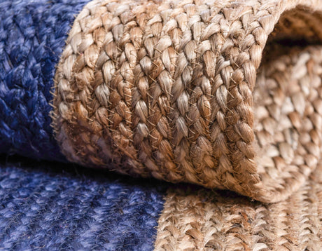 Navy Blue 5' 1 x 8' Braided Jute Rectangle Area Rug 100% Jute Hand Braided Natural Eco-Friendly Boho Style Carpet for Living Rooms Dining Office Space Dorms for Sale at Rug Engine