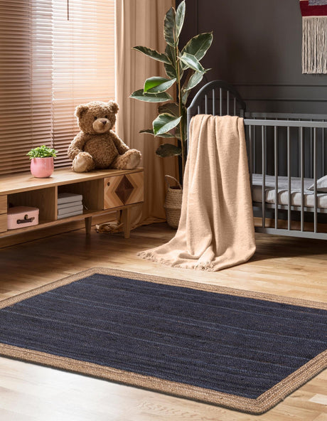 Navy Blue 8' x 10' Braided Jute Rectangle Area Rug 100% Jute Hand Braided Natural Eco-Friendly Boho Style Carpet for Living Rooms Dining Office Space Dorms for Sale at Rug Engine
