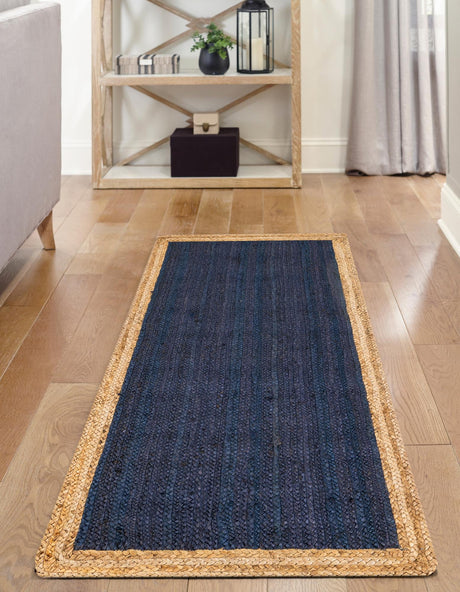 Navy Blue 2' 7 x 6' 1 Braided Jute Runner Area Rug 100% Jute Hand Braided Natural Eco-Friendly Boho Style Carpet for Living Rooms Dining Office Space Dorms for Sale at Rug Engine