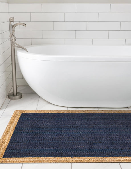 Navy Blue 2' 7 x 6' 1 Braided Jute Runner Area Rug 100% Jute Hand Braided Natural Eco-Friendly Boho Style Carpet for Living Rooms Dining Office Space Dorms for Sale at Rug Engine