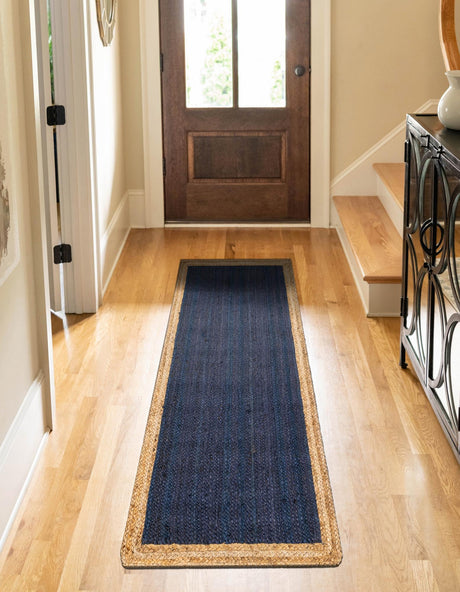 Navy Blue 2' 7 x 6' 1 Braided Jute Runner Area Rug 100% Jute Hand Braided Natural Eco-Friendly Boho Style Carpet for Living Rooms Dining Office Space Dorms for Sale at Rug Engine