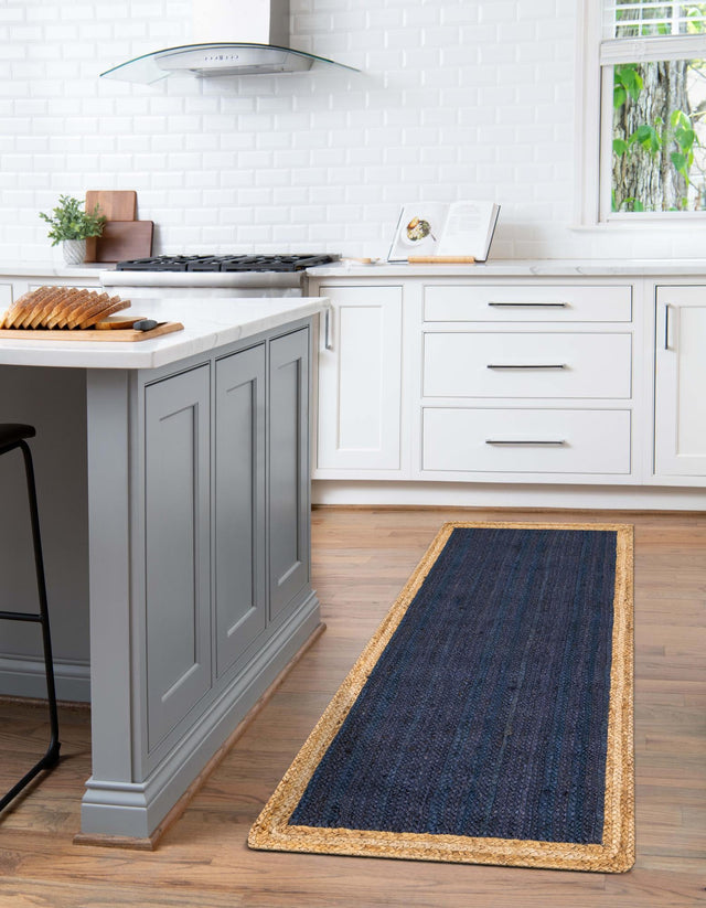 Navy Blue 3' x 6' 1 Braided Jute Runner Rug