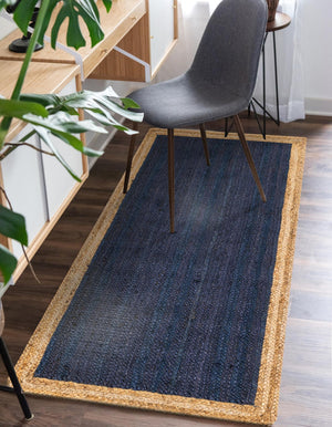 Navy Blue 3' x 6' 1 Braided Jute Runner Rug