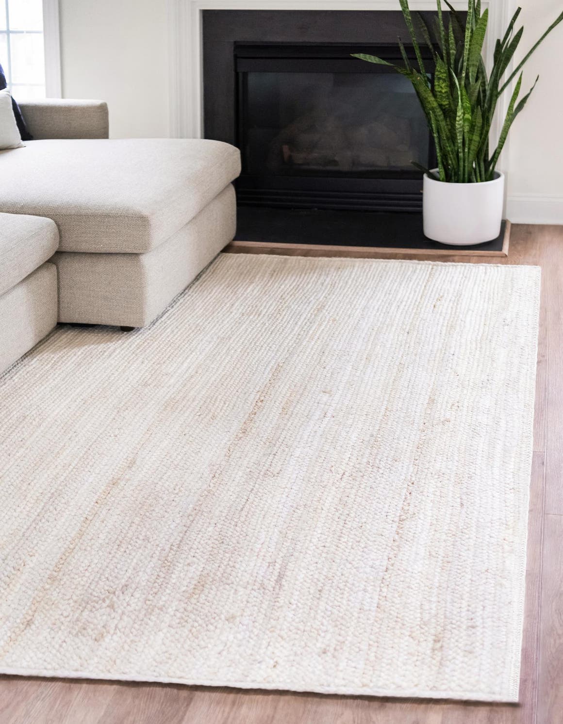 White 8' x 10' Braided Jute Rectangle Area Rug 100% Jute Hand Braided Natural Eco-Friendly Boho Style Carpet for Living Rooms Dining Office Space Dorms for Sale at Rug Engine