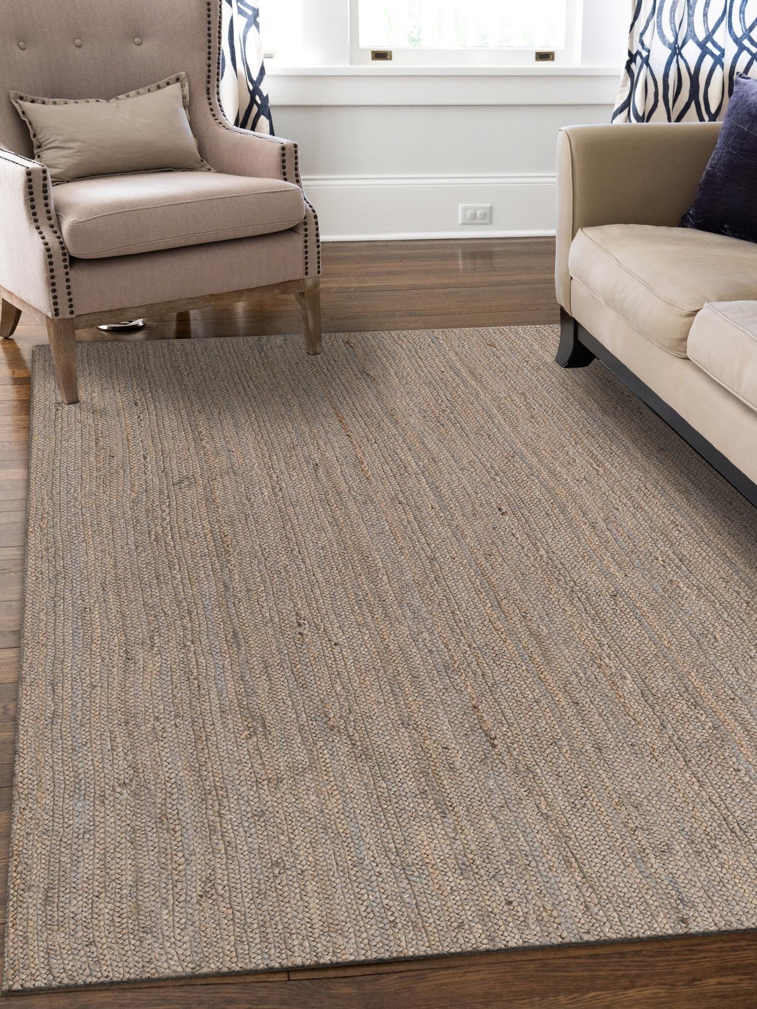 Gray 9' x 12' 2 Braided Jute Rectangle Area Rug 100% Jute Hand Braided Natural Eco-Friendly Boho Style Carpet for Living Rooms Dining Office Space Dorms for Sale at Rug Engine