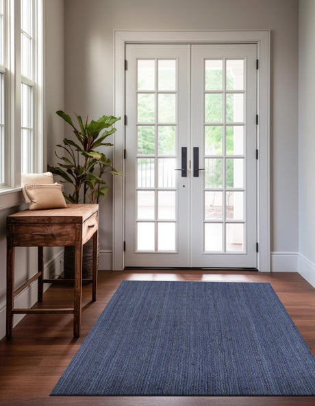 Navy Blue 9' x 12' Braided Jute Rectangle Area Rug 100% Jute Hand Braided Natural Eco-Friendly Boho Style Carpet for Living Rooms Dining Office Space Dorms for Sale at Rug Engine