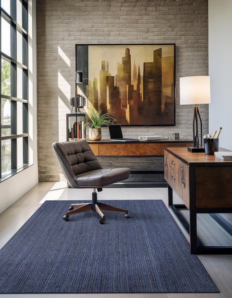 Navy Blue 7' 1 x 10' Braided Jute Rectangle Area Rug 100% Jute Hand Braided Natural Eco-Friendly Boho Style Carpet for Living Rooms Dining Office Space Dorms for Sale at Rug Engine