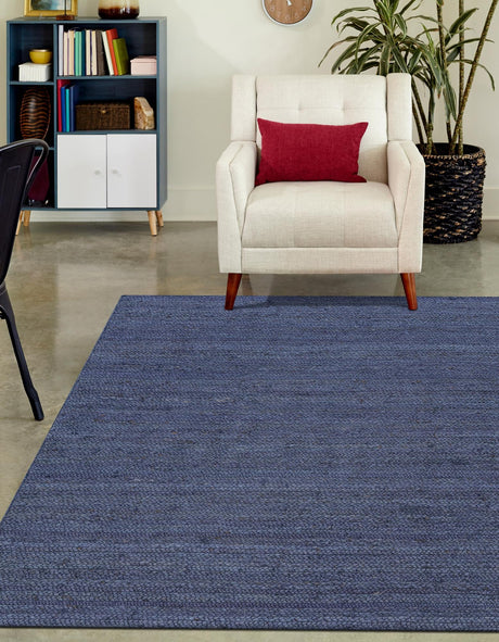 Navy Blue 9' x 12' Braided Jute Rectangle Area Rug 100% Jute Hand Braided Natural Eco-Friendly Boho Style Carpet for Living Rooms Dining Office Space Dorms for Sale at Rug Engine