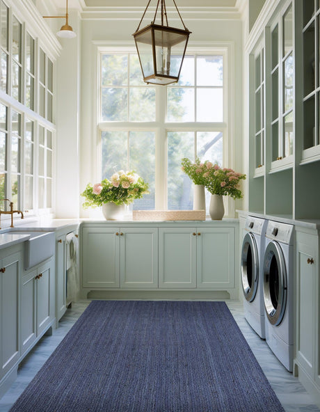 Navy Blue 9' x 12' Braided Jute Rectangle Area Rug 100% Jute Hand Braided Natural Eco-Friendly Boho Style Carpet for Living Rooms Dining Office Space Dorms for Sale at Rug Engine