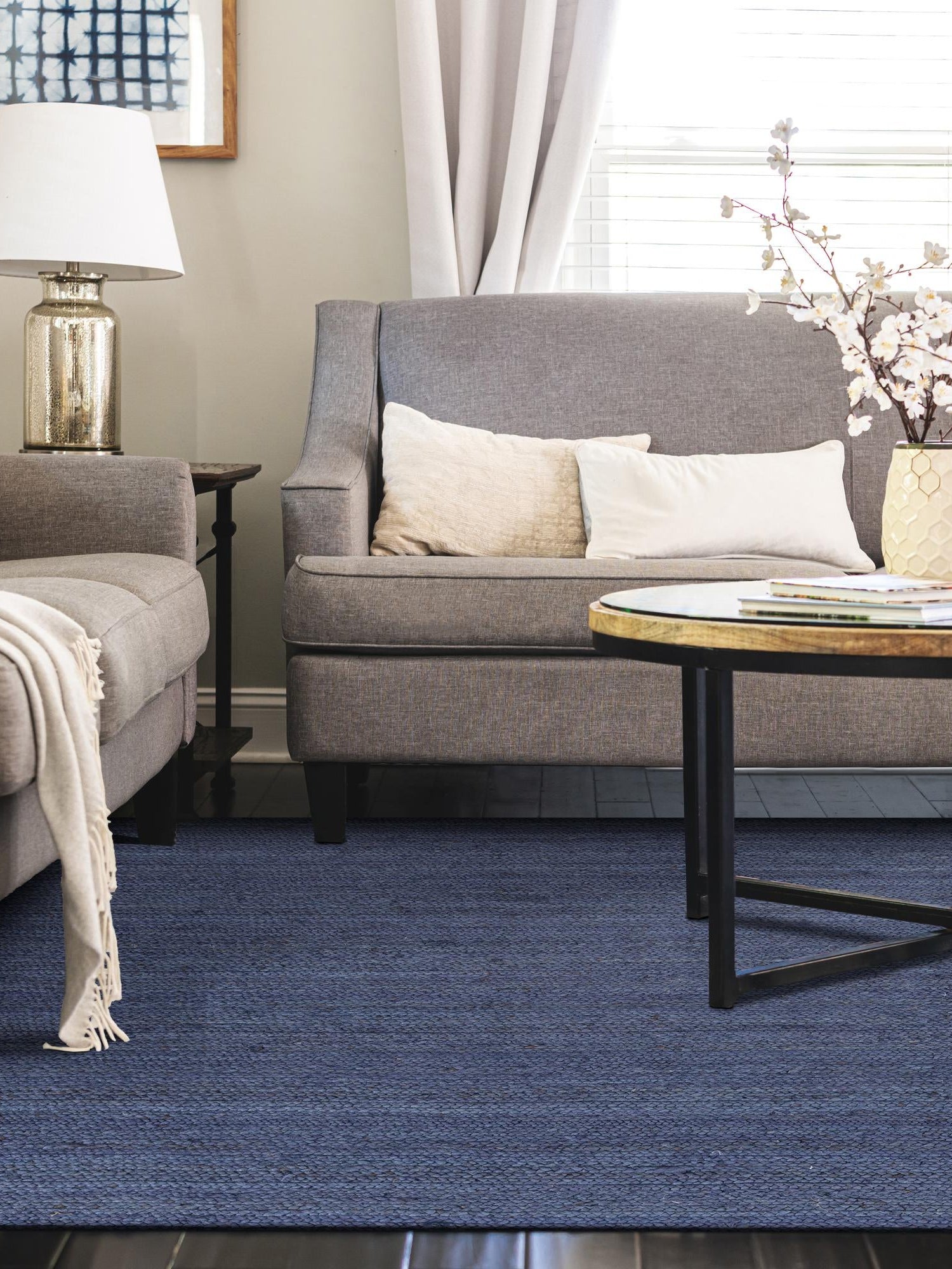 Navy Blue 3' 3 x 5' 1 Braided Jute Rectangle Area Rug 100% Jute Hand Braided Natural Eco-Friendly Boho Style Carpet for Living Rooms Dining Office Space Dorms for Sale at Rug Engine
