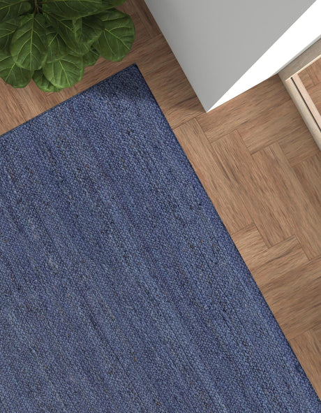 Navy Blue 5' 1 x 8' Braided Jute Rectangle Area Rug 100% Jute Hand Braided Natural Eco-Friendly Boho Style Carpet for Living Rooms Dining Office Space Dorms for Sale at Rug Engine