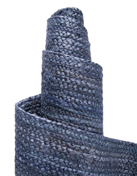 Navy Blue 6' 1 x 9' Braided Jute Rectangle Area Rug 100% Jute Hand Braided Natural Eco-Friendly Boho Style Carpet for Living Rooms Dining Office Space Dorms for Sale at Rug Engine