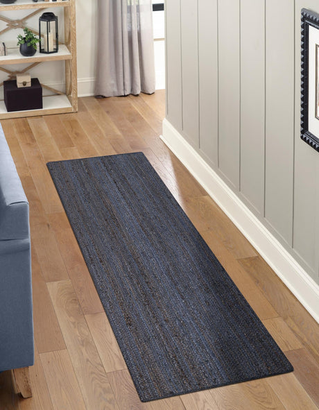 Navy Blue 2' 7 x 6' 1 Braided Jute Runner Area Rug 100% Jute Hand Braided Natural Eco-Friendly Boho Style Carpet for Living Rooms Dining Office Space Dorms for Sale at Rug Engine
