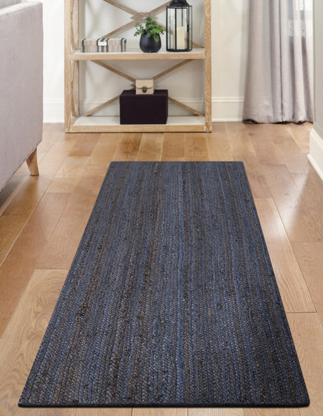 Navy Blue 2' 7 x 6' 1 Braided Jute Runner Area Rug 100% Jute Hand Braided Natural Eco-Friendly Boho Style Carpet for Living Rooms Dining Office Space Dorms for Sale at Rug Engine