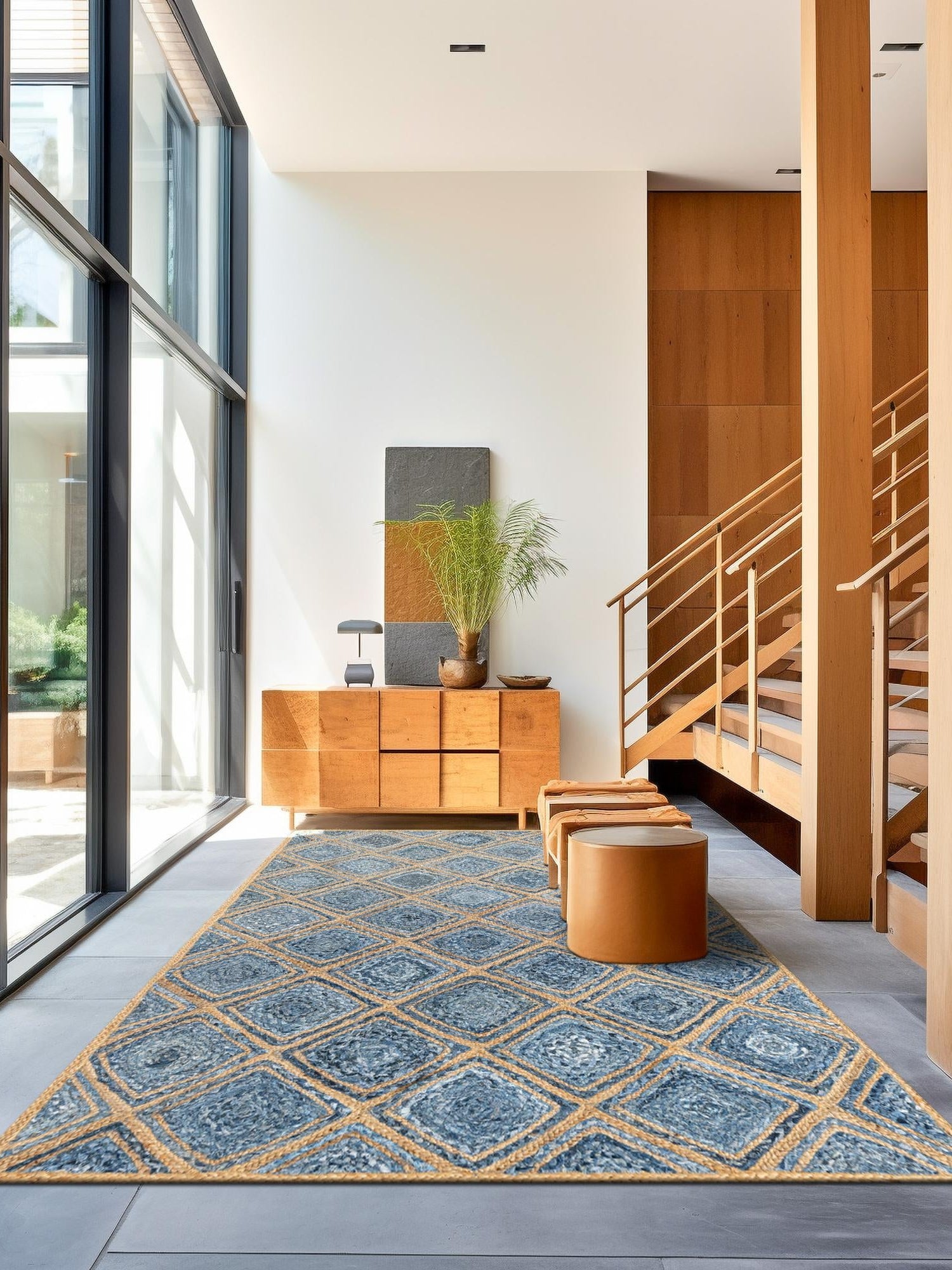 Blue 8' x 10' Braided Jute Rectangle Area Rug 100% Jute Hand Braided Natural Eco-Friendly Boho Style Carpet for Living Rooms Dining Office Space Dorms for Sale at Rug Engine