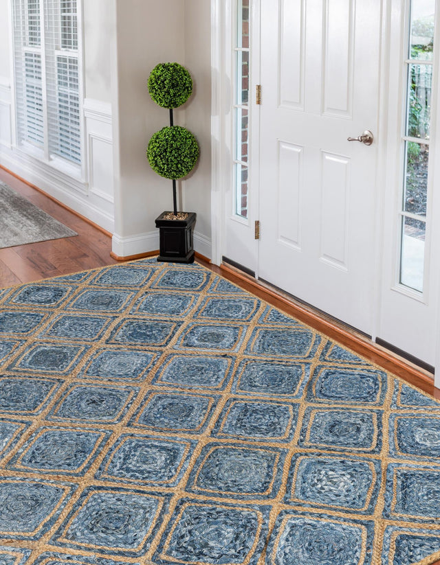 Blue 6' 1 x 9' Braided Jute Rectangle Area Rug 100% Jute Hand Braided Natural Eco-Friendly Boho Style Carpet for Living Rooms Dining Office Space Dorms for Sale at Rug Engine