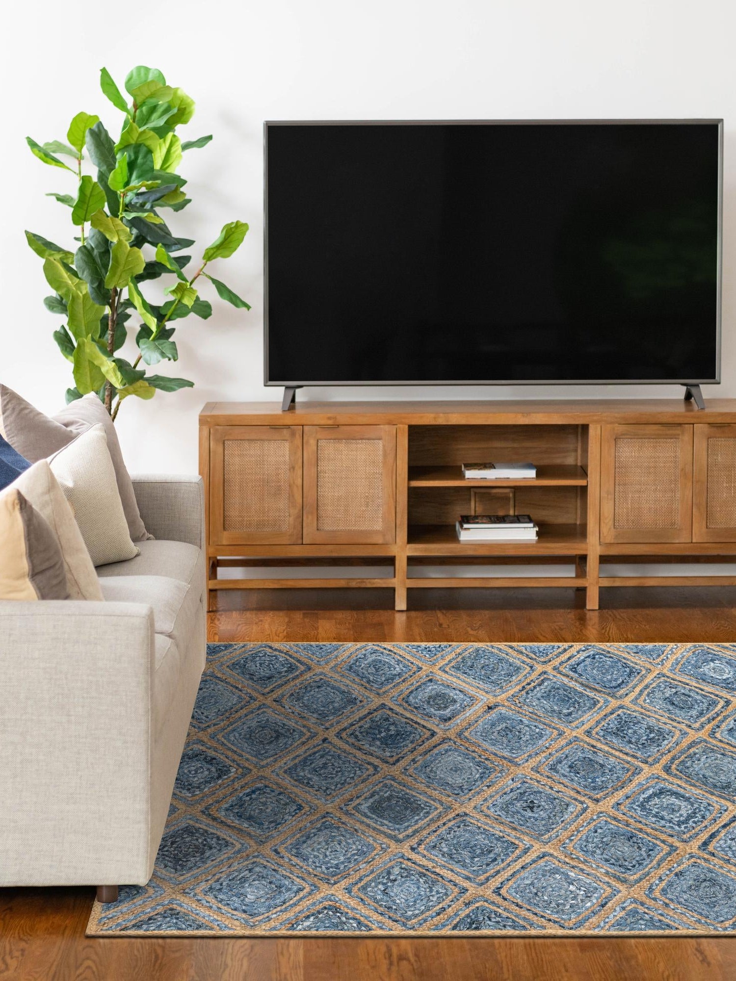Blue 6' 1 x 9' Braided Jute Rectangle Area Rug 100% Jute Hand Braided Natural Eco-Friendly Boho Style Carpet for Living Rooms Dining Office Space Dorms for Sale at Rug Engine