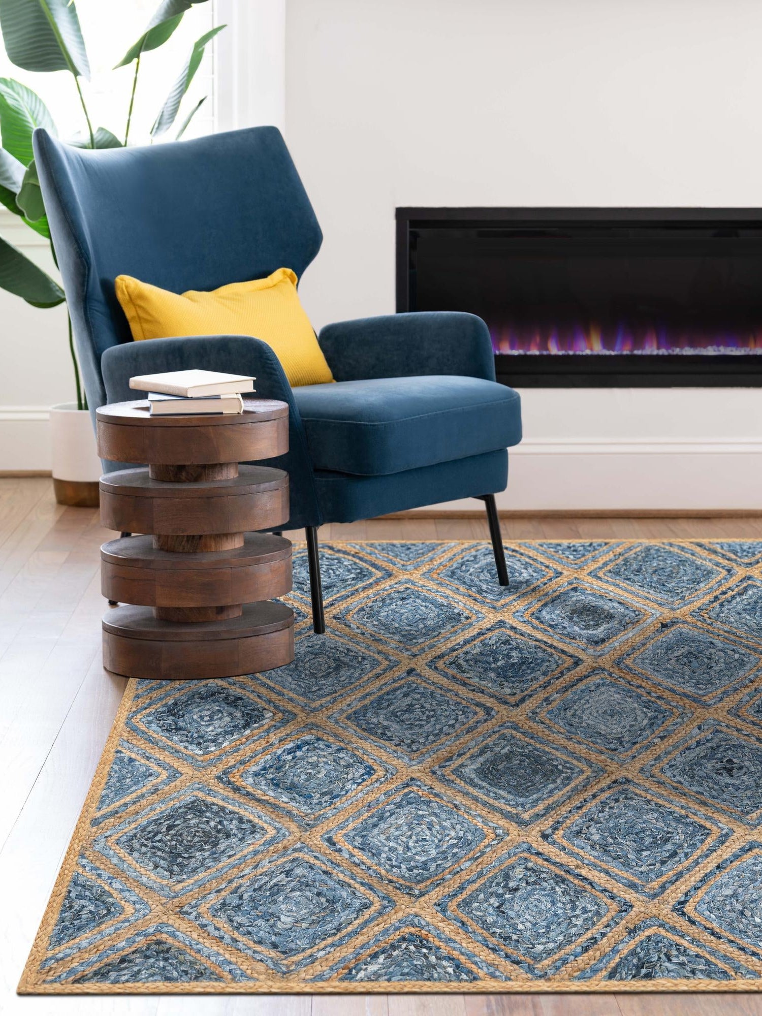 Blue 8' x 10' Braided Jute Rectangle Area Rug 100% Jute Hand Braided Natural Eco-Friendly Boho Style Carpet for Living Rooms Dining Office Space Dorms for Sale at Rug Engine