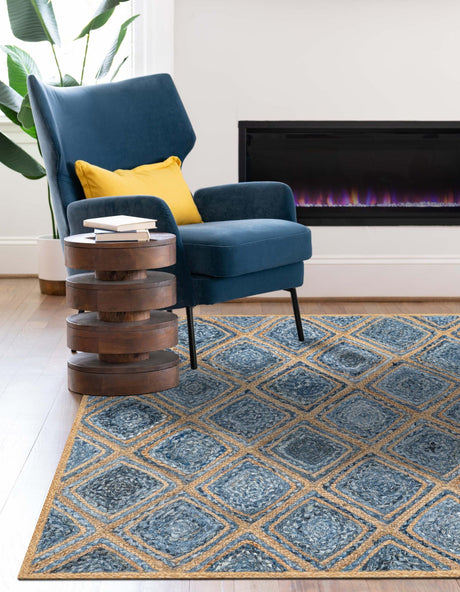 Blue 8' x 10' Braided Jute Rectangle Area Rug 100% Jute Hand Braided Natural Eco-Friendly Boho Style Carpet for Living Rooms Dining Office Space Dorms for Sale at Rug Engine