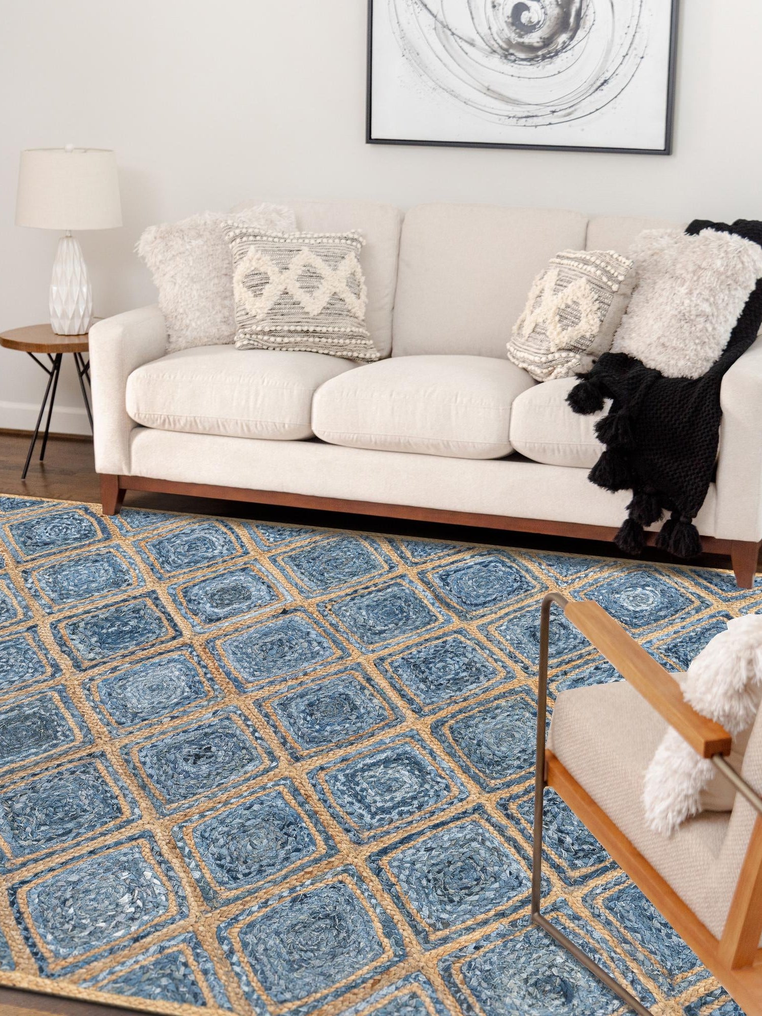Blue 5' 1 x 8' Braided Jute Rectangle Area Rug 100% Jute Hand Braided Natural Eco-Friendly Boho Style Carpet for Living Rooms Dining Office Space Dorms for Sale at Rug Engine