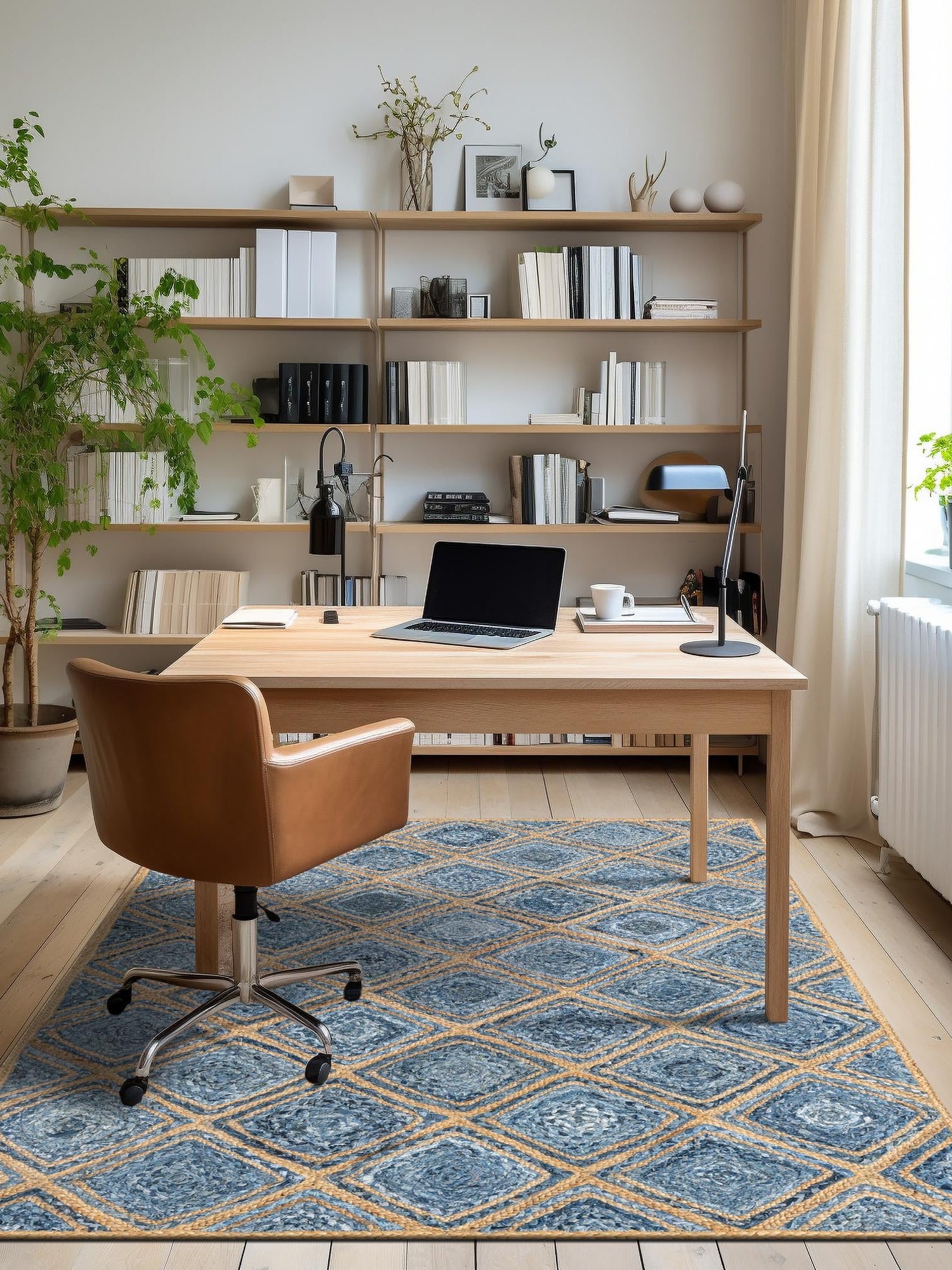 Blue 5' 1 x 8' Braided Jute Rectangle Area Rug 100% Jute Hand Braided Natural Eco-Friendly Boho Style Carpet for Living Rooms Dining Office Space Dorms for Sale at Rug Engine