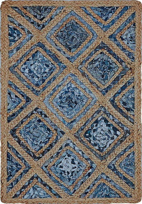 Blue 2' x 3' 1 Braided Jute Rectangle Rug
