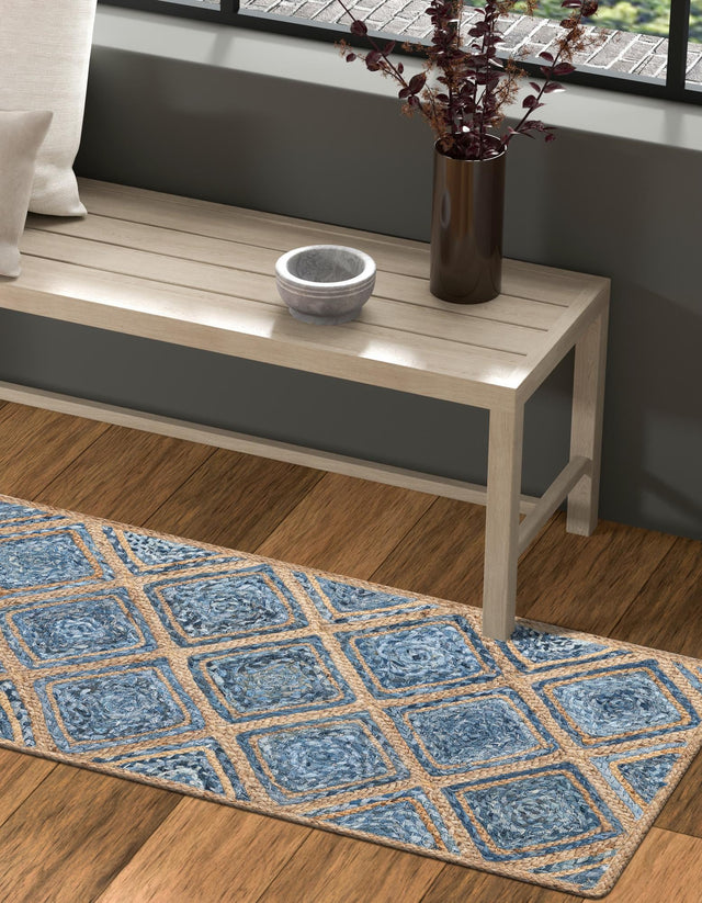 Blue 3' x 6' 1 Braided Jute Runner Rug