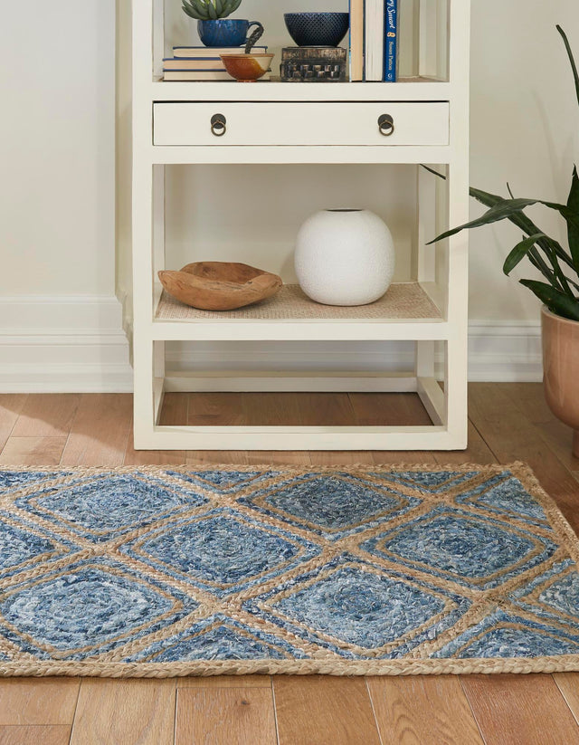 Blue 3' x 6' 1 Braided Jute Runner Rug