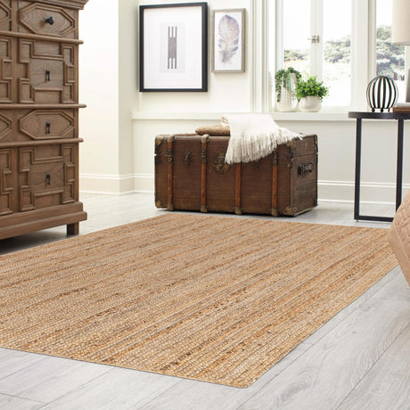 Natural 4' 1 x 6' 1 Braided Jute Rectangle Area Rug 100% Jute Hand Braided Natural Eco-Friendly Boho Style Carpet for Living Rooms Dining Office Space Dorms for Sale at Rug Engine