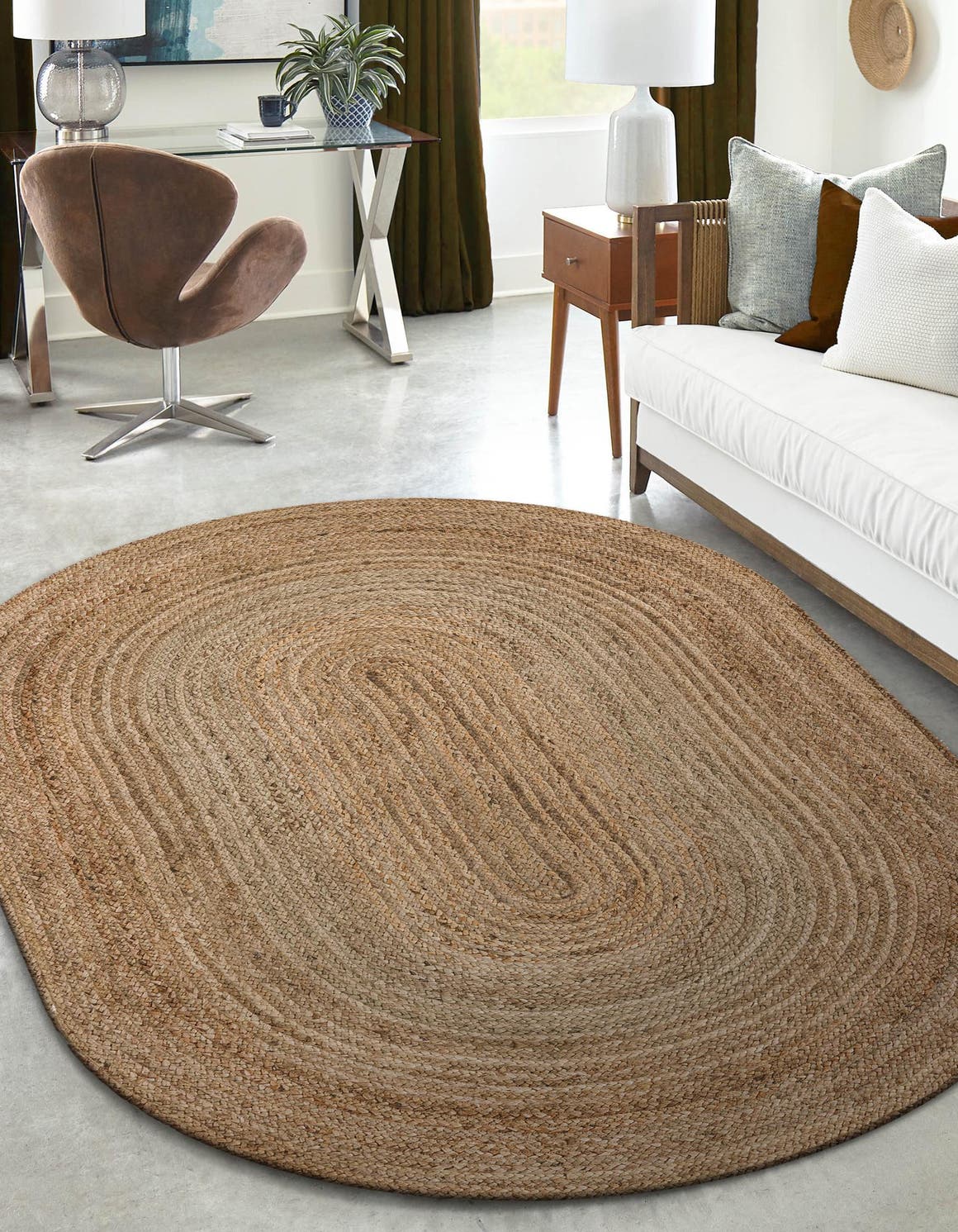 Natural 5' 1 x 8' Braided Jute Oval Area Rug 100% Jute Hand Braided Natural Eco-Friendly Boho Style Carpet for Living Rooms Dining Office Space Dorms for Sale at Rug Engine