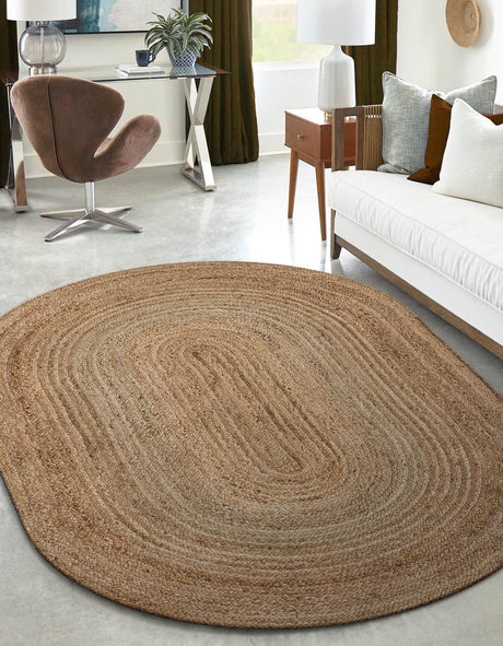 Natural 5' 1 x 8' Braided Jute Oval Rug
