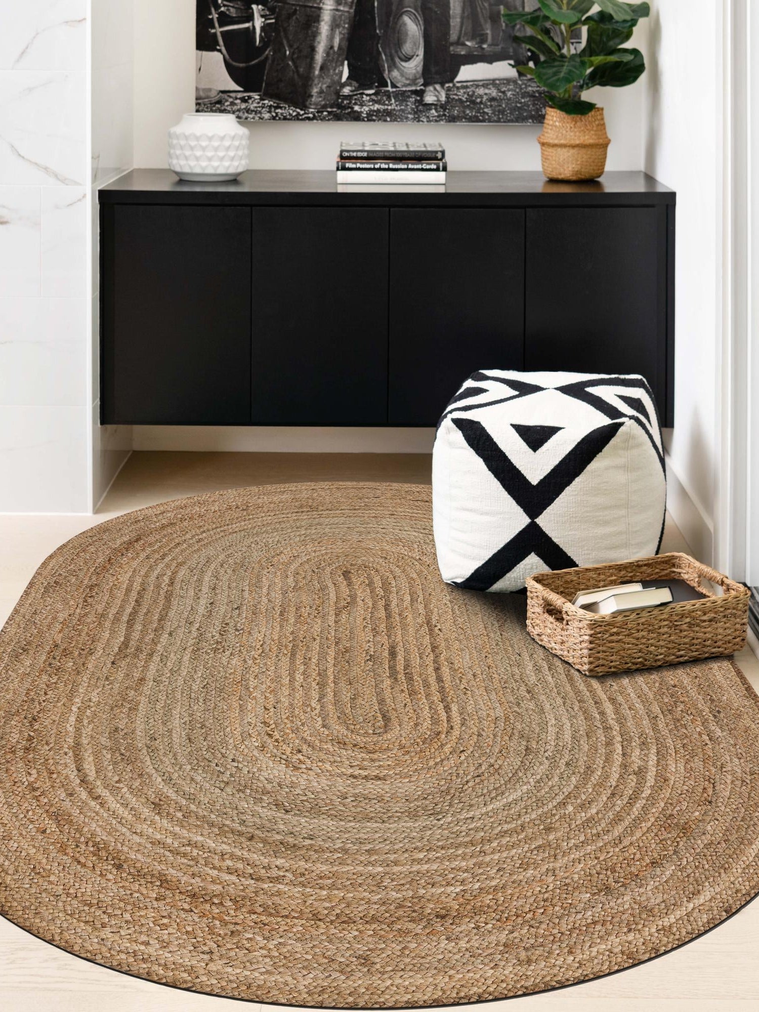 Natural 4' 1 x 6' 1 Braided Jute Oval Area Rug 100% Jute Hand Braided Natural Eco-Friendly Boho Style Carpet for Living Rooms Dining Office Space Dorms for Sale at Rug Engine
