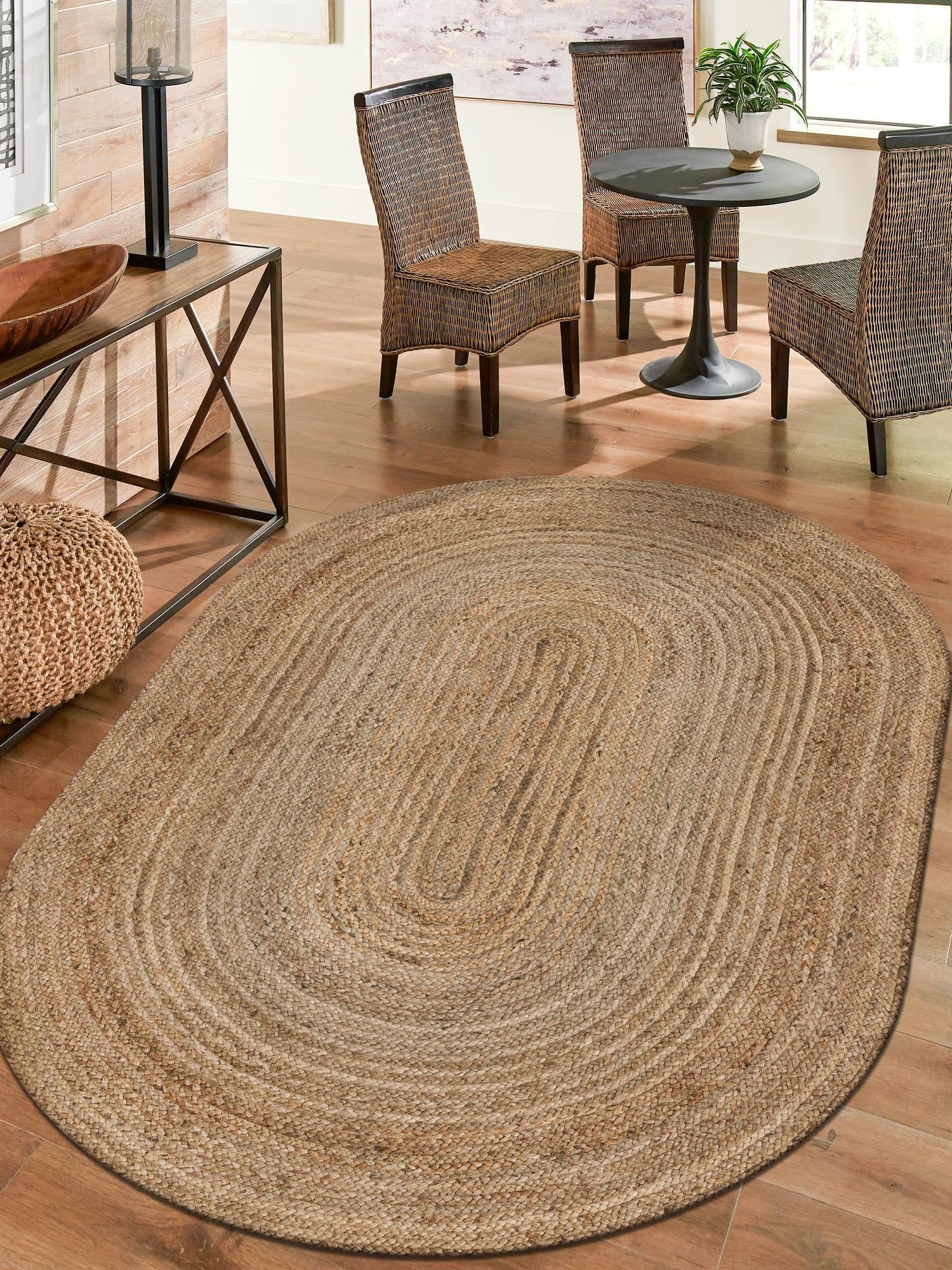 Natural 8' x 10' Braided Jute Oval Area Rug 100% Jute Hand Braided Natural Eco-Friendly Boho Style Carpet for Living Rooms Dining Office Space Dorms for Sale at Rug Engine