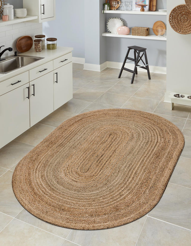 Natural 3' 3 x 5' 1 Braided Jute Oval Rug