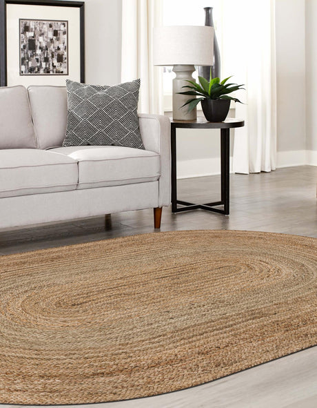 Natural 4' 1 x 6' 1 Braided Jute Oval Area Rug 100% Jute Hand Braided Natural Eco-Friendly Boho Style Carpet for Living Rooms Dining Office Space Dorms for Sale at Rug Engine