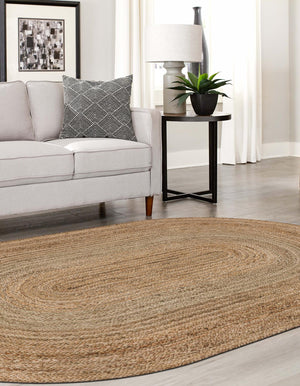 Natural 5' 1 x 8' Braided Jute Oval Rug