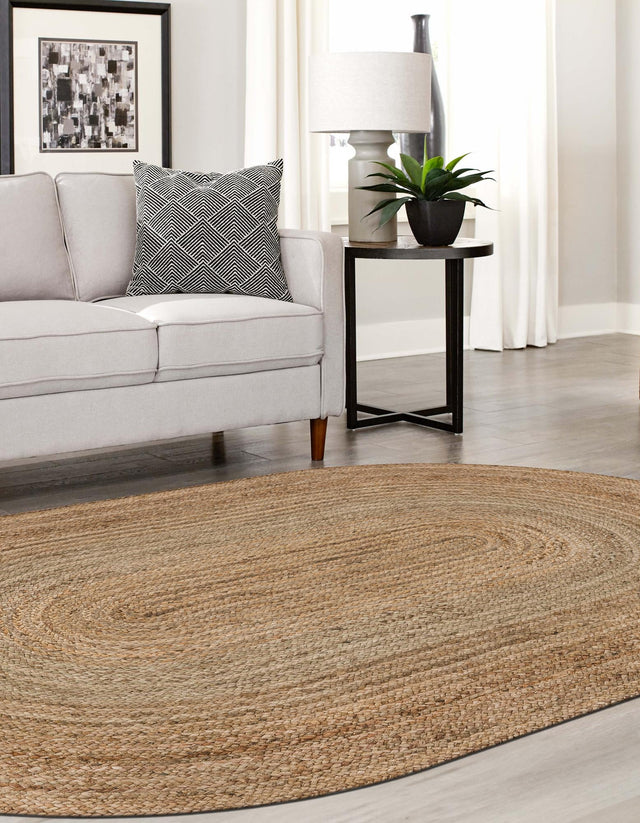 Natural 5' 1 x 8' Braided Jute Oval Rug