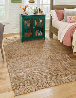 Natural 7' 1 x 10' Chunky Jute Rectangle Area Rug 100% All Natural Jute Sustainable Eco-Friendly Carpet Mat for Natural Interior Design Homes for Sale at Rug Engine