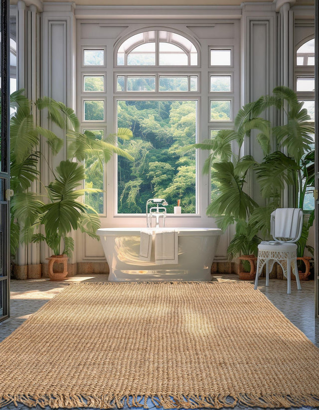 Natural 6' 1 x 9' Chunky Jute Rectangle Area Rug 100% All Natural Jute Sustainable Eco-Friendly Carpet Mat for Natural Interior Design Homes for Sale at Rug Engine