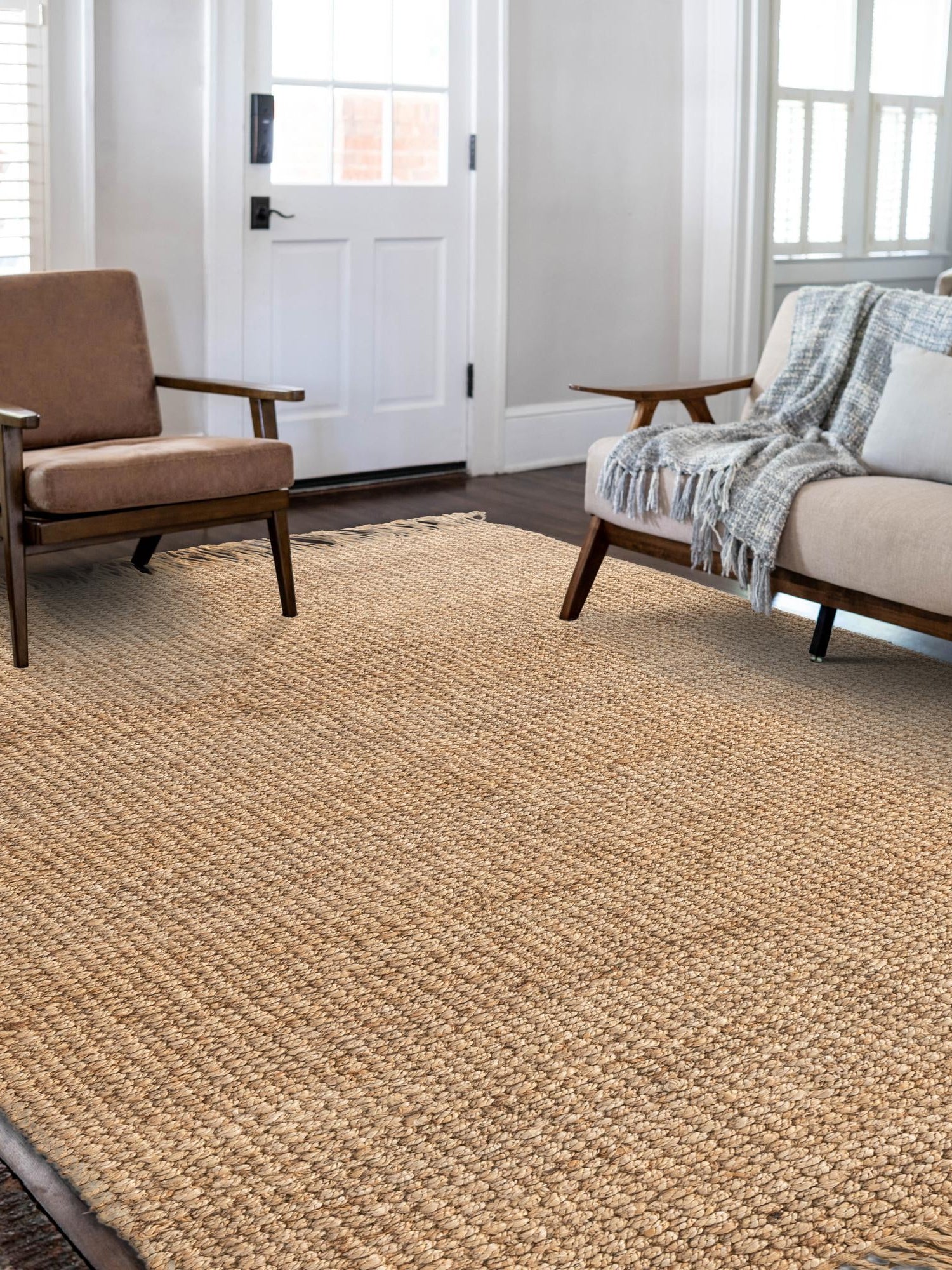 Natural 9' x 12' 2 Chunky Jute Rectangle Area Rug 100% All Natural Jute Sustainable Eco-Friendly Carpet Mat for Natural Interior Design Homes for Sale at Rug Engine