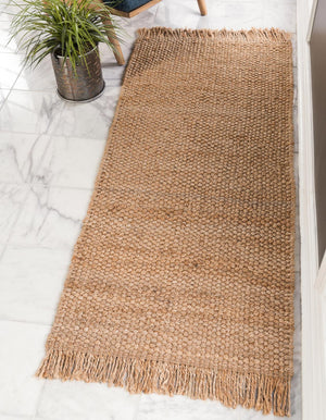 Natural 2' 7 x 12' Chunky Jute Runner Area Rug 100% All Natural Jute Sustainable Eco-Friendly Carpet Mat for Natural Interior Design Homes for Sale at Rug Engine