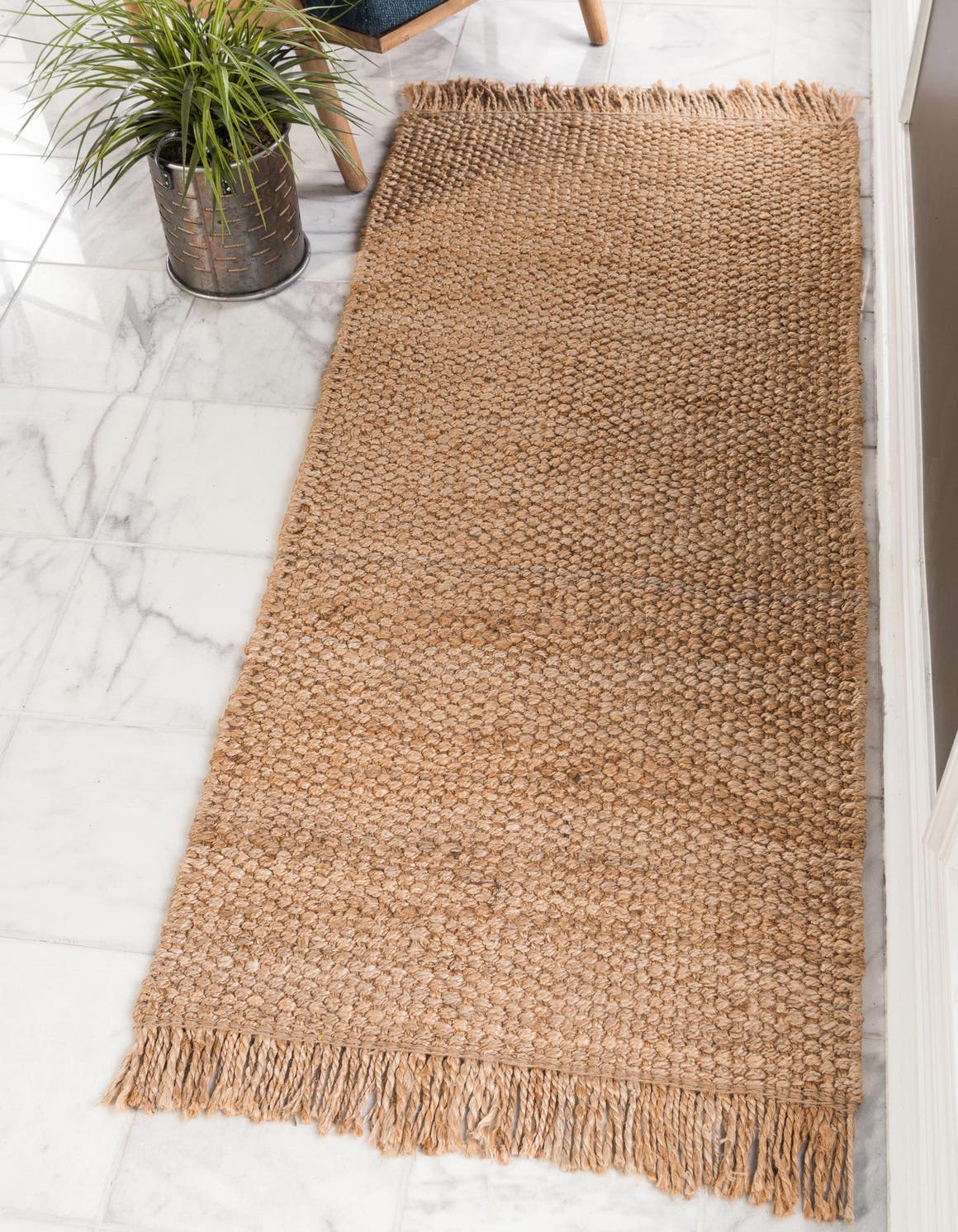 Natural 2' 7 x 10' Chunky Jute Runner Area Rug 100% All Natural Jute Sustainable Eco-Friendly Carpet Mat for Natural Interior Design Homes for Sale at Rug Engine