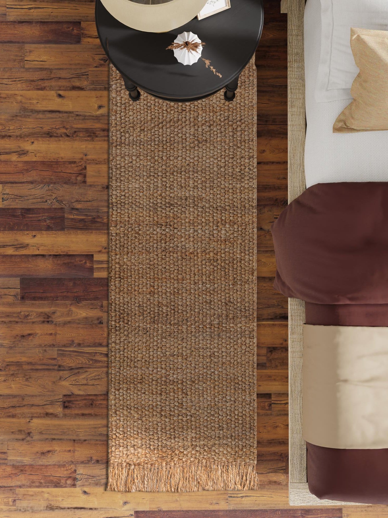 Natural 2' 7 x 12' Chunky Jute Runner Area Rug 100% All Natural Jute Sustainable Eco-Friendly Carpet Mat for Natural Interior Design Homes for Sale at Rug Engine