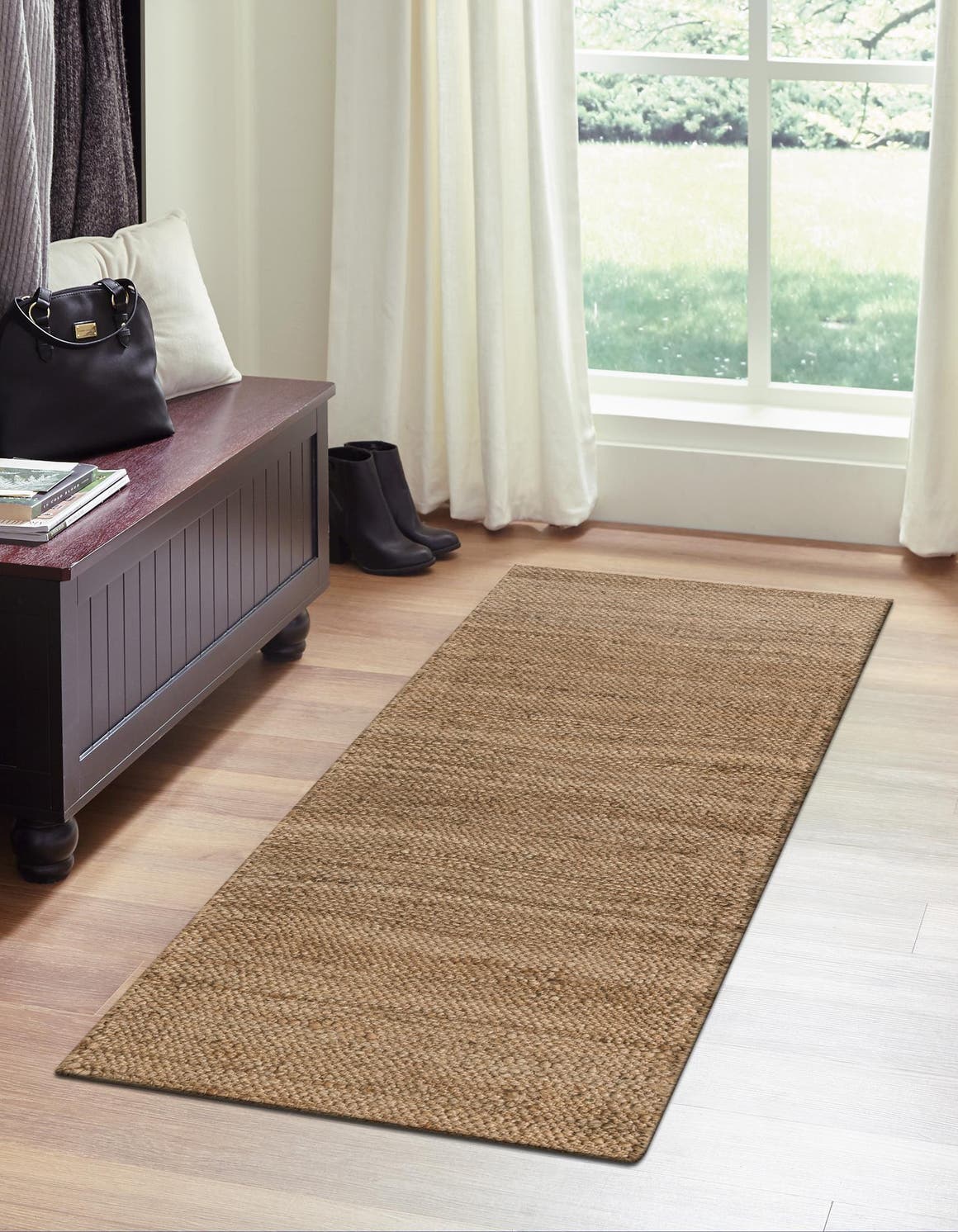 Natural 2' 7 x 12' Chunky Jute Runner Area Rug 100% All Natural Jute Sustainable Eco-Friendly Carpet Mat for Natural Interior Design Homes for Sale at Rug Engine