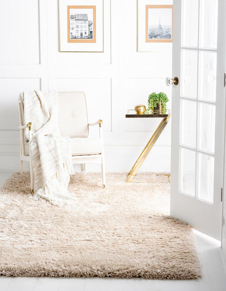 Blonde 9' x 12' Marilyn Monroe Opulence Shag Rectangle Area Rug Thick Soft Touch Fluffy & Plush Shaggy Pile 100% Polyester Carpet for Living, Dining, Bedroom, Office for Sale at Rug Engine