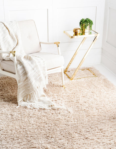 Blonde 4' 1 x 6' 1 Marilyn Monroe Opulence Shag Rectangle Area Rug Thick Soft Touch Fluffy & Plush Shaggy Pile 100% Polyester Carpet for Living, Dining, Bedroom, Office for Sale at Rug Engine