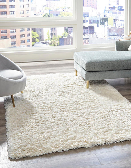 Bone 4' 1 x 6' 1 Marilyn Monroe Opulence Shag Rectangle Area Rug Thick Soft Touch Fluffy & Plush Shaggy Pile